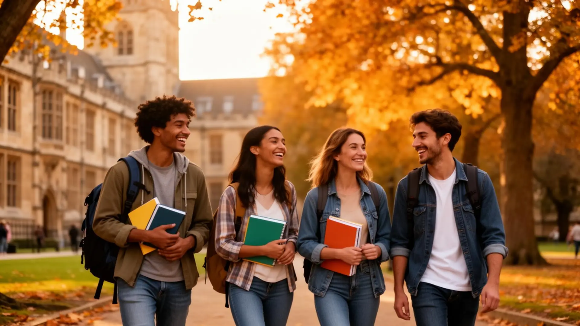 Happy students on university campus